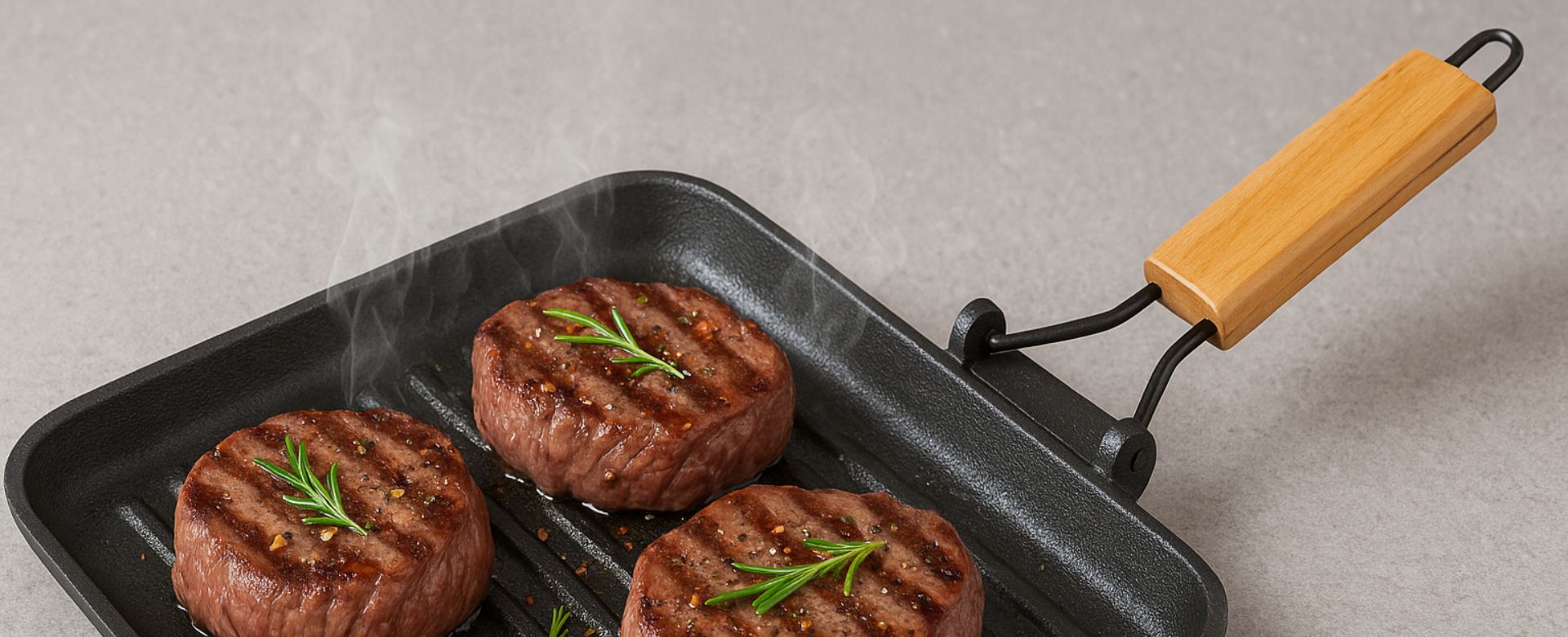 Sartén grill de hierro fundido con mango plegable